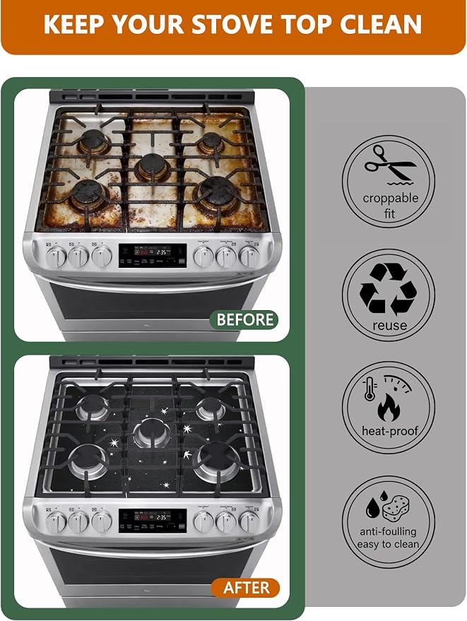 2 Pcs Stove Top Protector for Maytag 30" Gas Range | DIY Cut Fits Stove Guard Liner Protector 5-burner Layout, Non-Stick, Reusable, Dishwasher Safe, Splatter Cover