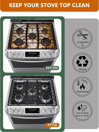 2 Pcs Stove Top Protector for Maytag 30" Gas Range | DIY Cut Fits Stove Guard Liner Protector 5-burner Layout, Non-Stick, Reusable, Dishwasher Safe, Splatter Cover