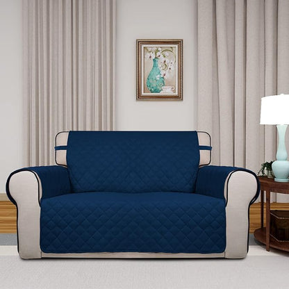 PureFit Reversible Quilted Sofa Cover, Water Resistant Medium Slipcover Furniture Protector, Washable Couch Cover with Non Slip Foam and Elastic Straps for Kids, Pets (Loveseat, Navy/Navy) | Navy/Navy, Water Resistant Couch Protector, Washable Pet Couc...
