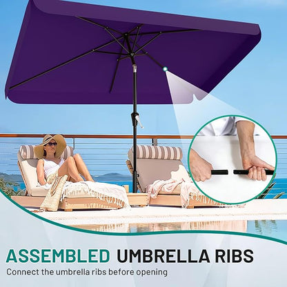 AreShark 6.5 x 10 FT Rectangular Valance Patio Umbrella, Outdoor Umbrella with Tilt and Crank, Market Table Umbrellas W/ 6 Ribs UV Protection for Garden, Deck, Backyard and Pool, Dark Purple