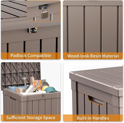 50 Gallon Resin Deck Box Outdoor Storage Box for Patio Furniture,Outdoor Cushions,Garden Tools and Pool Supplies,Waterproof,Lockable(Grey,50Gallon)