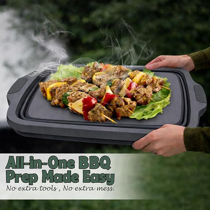 16L BBQ Prep Tub with 2 Pcs Meat Shredder Claws, Collapsible Cutting Board, Cutting Board with Locking Lids, Drip Easy BBQ Prep Tub with lid-XL Size (Black)