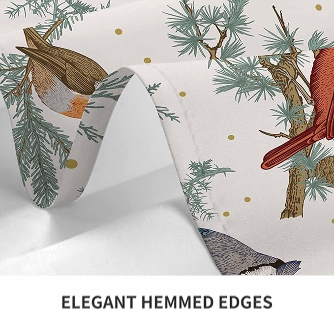 TKS MITLAN Winter Birds Tablecloth Decor Pine Tree Tit Robin Jay Bullfinch Bluebird Cardinal Pine Cones Berry Table Cloth Dining Room Kitchen Table Cover 60" X 84" Oblong/Rectangle