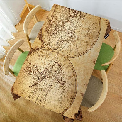 Swono Rectangle Tablecloth World Map Table Cover 52x70 Inch Vintage World Map Earth Global Geography Table Cloth for Rectangle Tables Decorative Tablecloth for Dining Party Camping BBQ