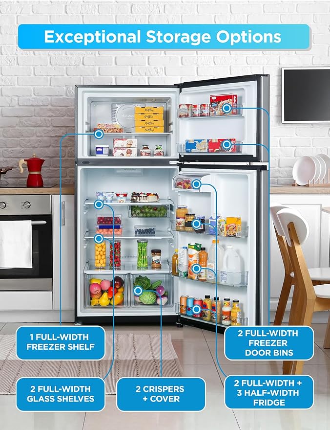 Commercial Cool 20 Cu. Ft. Top Mount Refrigerator with Freezer, 2-Door Refrigerator with Top Freezer and Adjustable Temperature Control, Ice Maker Ready, Energy Star Certified, Stainless Look | 2-Door Refrigerator with Top Freezer, Adjustable Temperatu...