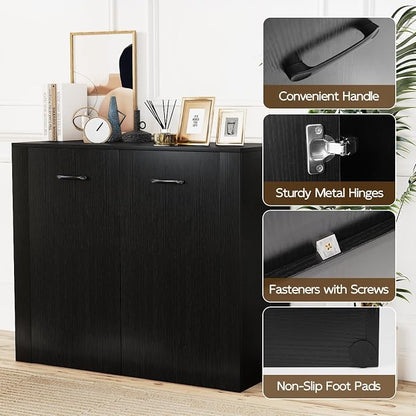 Giantex 38" Sideboard Cabinet with 2 Doors & 4 Shelves (Black) | Bathroom Storage Organizer with Anti-Tipping Device, Metal Hinges, Credenza for Living Room, Kitchen, Entryway