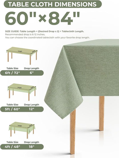 Decorelia Washable Sage Green Table Cloths for 4 Ft Rectangle Tables-4 Pack, Washable Polyester Rustic Faux Linen Rectangular Table Cloth Cover for Wedding,Outdoor,Events, Party,Banquet, 60x84 Inch