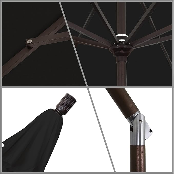 California Umbrella 11Ft Premium Patio Umbrella, Hand-Crank, Tilt-Collar, Bronze Frame, Solution Dyed Black Fabric