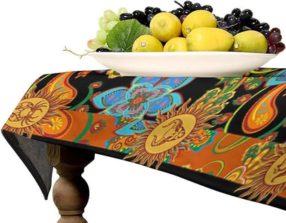 Vintage Boho Sun Tablecloth Wildflower Floral Bohemian Hippie Sun Table Cloth Water Resistant Wipeable Table Cover for Farmhouse Picnic Party Holiday Kitchen Dinner Table 55"x75"