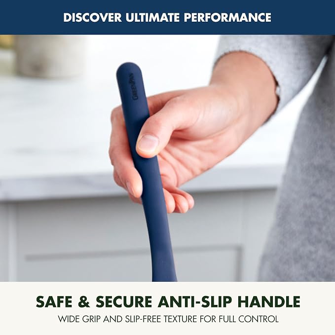 GreenPan Silicone Ultimate Fork, Mixing Stirring Serving, Cooking Kitchen Utensil, Flexible Rubber Nonstick Cookware, Rigid Steel Core, Heat-Resistant, Anti-Slip Handle, BPA-Free Dishwasher Safe, Blue