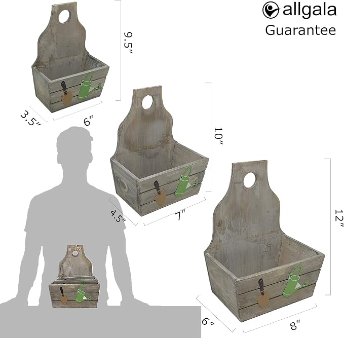 allgala 3-PC Set Wooden Boxes Planter Trough for Flower pots - Indoor Outdoor Decoration - Storage Display Hanging - HD88343
