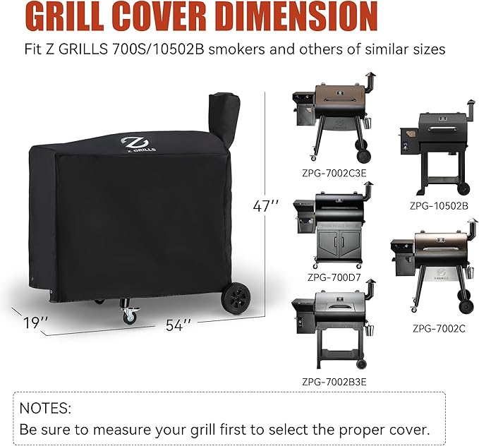 Z GRILLS Pellet Grill Cover 54 Inch | Official Genuine | Upgraded 600D Polyester Fabric, Heavy Duty, Waterproof, Weather Resistant Full Length Grill Cover for 700 Series Pellet Smoker