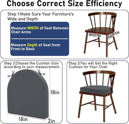 Topotdor Outdoor Chair Cushions Set of 2, 18"x18"x2" Waterproof Patio Chair Cushions for Outdoor Furniture, Round Corner Outdoor Seat Cushions Color Fastness Chair Pads with Ties, Dark Gray