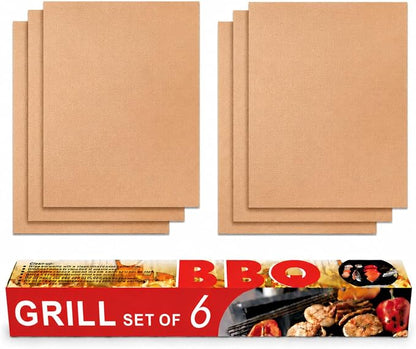 Copper Grill Mats for Grill, Set of 6, 15.75 x 13 Inch | Non-Stick Sheets for Outdoor Grill Cooking and Grilling