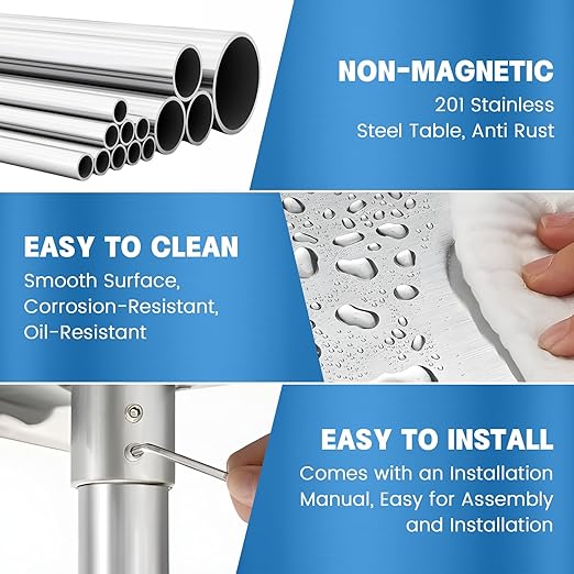 KUARBARR Stainless Steel Table for Prep & Work with 4 Caster Wheels with Backsplash 24 x 30 NSF Metal Commercial Kitchen Adjustable Under Shelf Worktable for Restaurant Home Outdoor