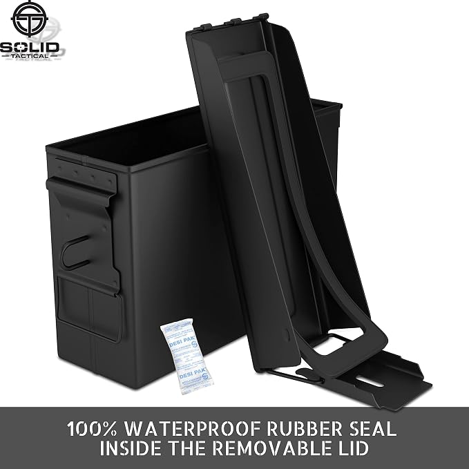 Lockable Metal Ammo Storage Box - Military & Army Steel Ammo Can for Ammunition Storage - Waterproof Ammo Crate Utility Box