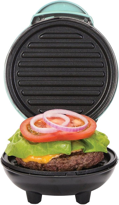 DASH Mini Maker Portable Grill Machine + Panini Press for 4" Burgers, Sliders, Sandwiches, Chicken + Other On the Go Breakfast, Lunch, or Snacks with Recipe Guide - Aqua