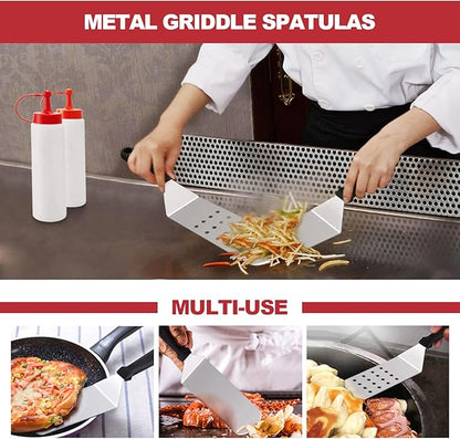 HaSteeL Griddle Accessories Kit of 8, Heavy Duty Metal Spatula Chopper, Professional Stainless Steel Griddle Tools with Storage Bag, Great for Flat Top Teppanyaki Cast Iron BBQ Grilling Indoor Outdoor