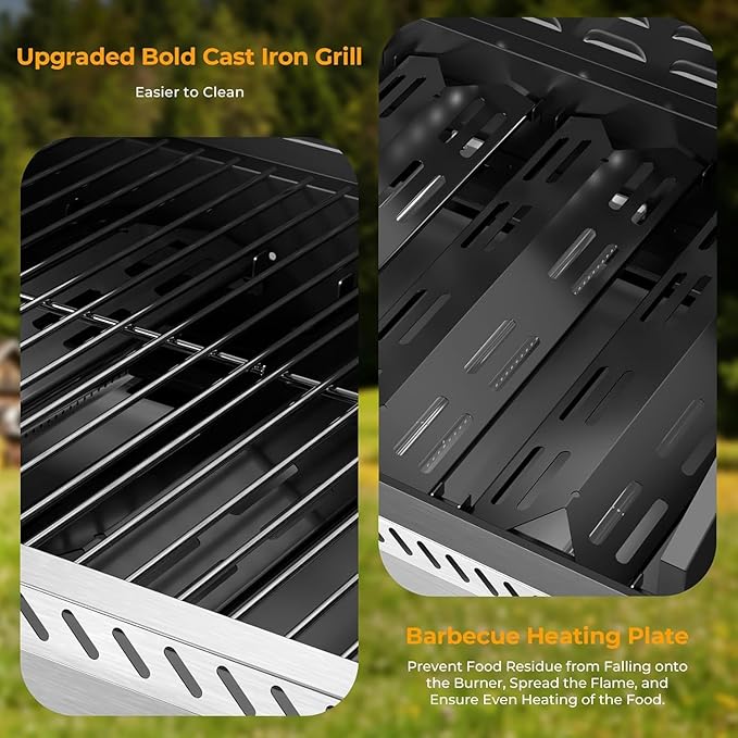 COWSAR 3-Burner Propane Gas Grill with Side Burner, 34,000 BTU Stainless Steel BBQ Grill with Porcelain-Enameled Cast Iron Grates, Outdoor Barbecue Grill for Patio Garden Cooking