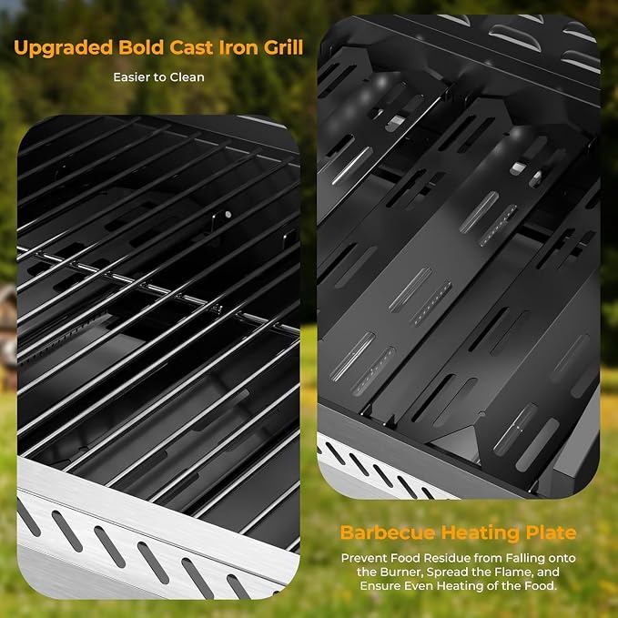 COWSAR 3-Burner Propane Gas Grill with Side Burner, 34,000 BTU Stainless Steel BBQ Grill, Porcelain-Enameled Cast Iron Grates, Outdoor Barbecue Grill for Patio & Garden