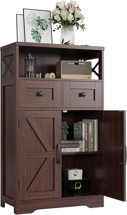 Befrases Dark Brown Storage Cabinet with Drawers and Shelves, Standing Kitchen Pantry Cabinet, Floor Storage Cabinet Hutch Cupboard, Coffee Bar Station for Dining Living Room Home Office