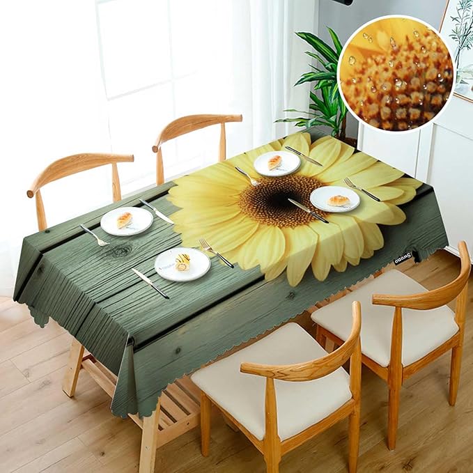 Swono Sunflower Table Cloth Yellow Sunflowers Old Wood Board Rectangle Tablecloth Picnic Table Cover BBQ Table Cloths Polyester for Kitchen Home Coffee Restaurant 50x72 Inch