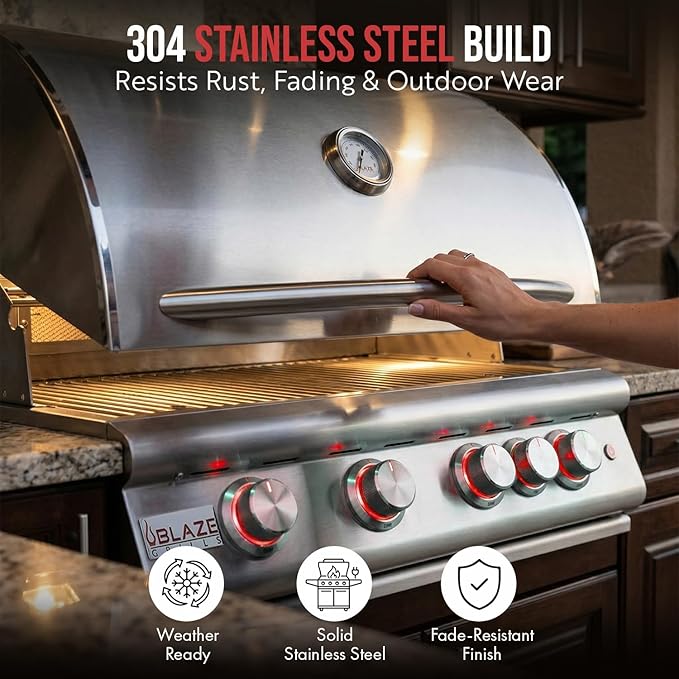 BLAZE BBQ Outdoor Gas Grill Package of 32” LTE Built-in Gas Grill, LTE Gas Griddle, LTE Gas Power Burner, 32” Door & Two Drawers Combo, Trash Drawer, Double Access Door, Refrigerator, and Accessories