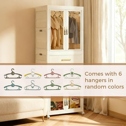 YHB Portable Storage Closet Cabinet, Easy Assembly Wardrobe Organizer with Visualization Doors, Drawers, Hanging Rods, Rolling Wheels for Pet Dog Clothes, Toys, etc for Thanksgiving & Christmas Day