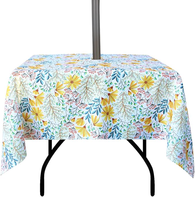 EHouseHome Outdoor and Indoor 60x60 inch Tablecloth with Umbrella Hole and Zipper, Waterproof Zippered Patio Table Cloths, Spring/Summer Table Covers for Backyard Circular Table/BBQs/Picnic