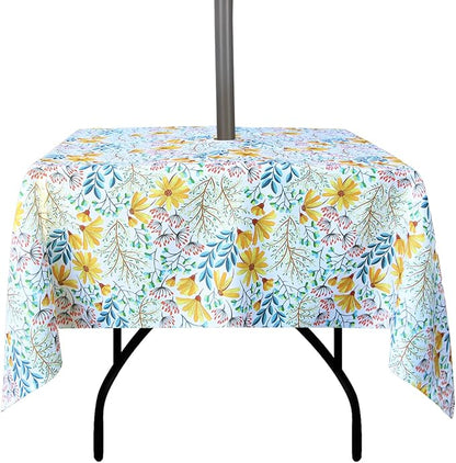 EHouseHome Outdoor and Indoor 60x60 inch Tablecloth with Umbrella Hole and Zipper, Waterproof Zippered Patio Table Cloths, Spring/Summer Table Covers for Backyard Circular Table/BBQs/Picnic
