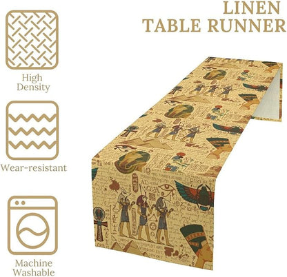 Vintage Ancient Egypt Table Runner Old Egypt Hieroglyphics African Pharaoh Theme Mysterious Egyptian Culture Dinner Runner for Farmhouse Coffee Kitchen Dining Holiday Party Home Decor 13x108in