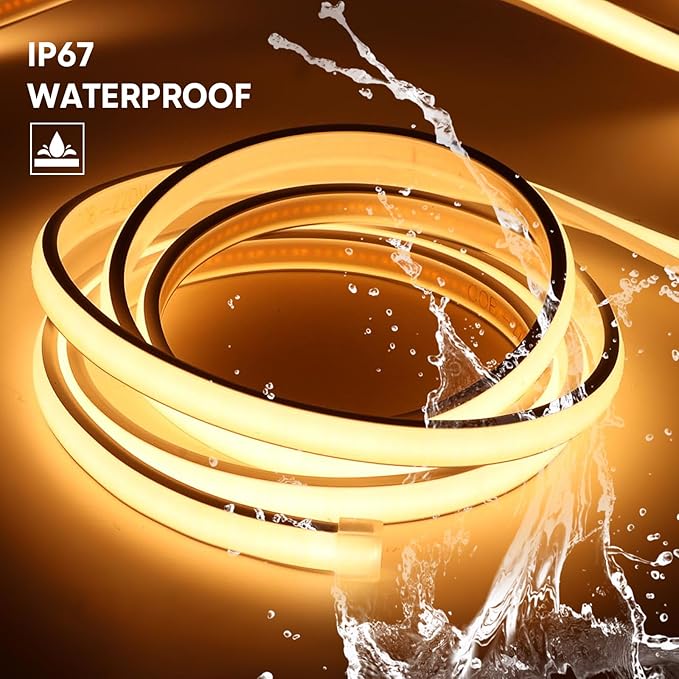 Flexible COB LED Strip Lights, Waterproof LED Light Strip, 5m Bendable Warm White Strip for Mirror, Desk, and Furniture Lighting (Warm White, 16.4ft)