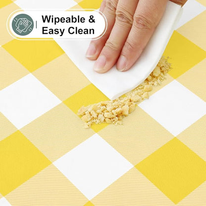 Buffalo Rectangle Picnic Tablecloth, 4 Foot Elastic Fitted Vinyl Table Cloth with Flannel Backing, Waterproof Plaid Table Covers for Dining, Camping, Outdoor (Yellow and White, 24" x 48")