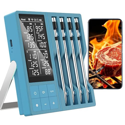 Wireless Meat Thermometer Digital - 800FT Bluetooth Food Thermometer for Cooking, NIST Certified Accuracy, Instant Read Thermometer Standalone Base for Grill BBQ Oven Smoker (Blue)