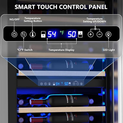 COWSAR 24 Inch Wine Cooler Drink Fridge, 105 Bottles Commercial Wine Fridge, Tall Freestanding/Built-in Beverage Refrigerator Glass Door with Removable Wooden Shelves, Blue LED Lights, Safety lock