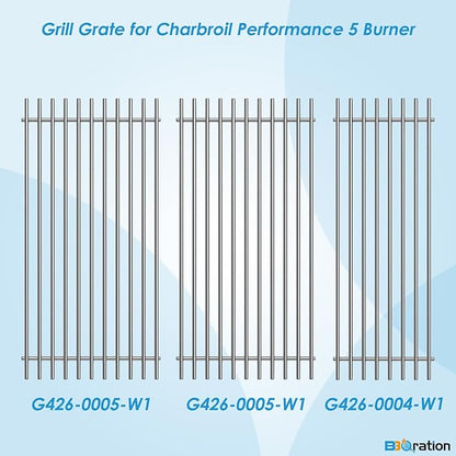 17" Grill Grate for Charbroil Performance 5 Burner 463448021 463449021 463450022 463451022 463455021 , Stainless Steel Cooking Grate for Charbroil Grill Replacement Parts G426-0004-W1 G426-0005-W1