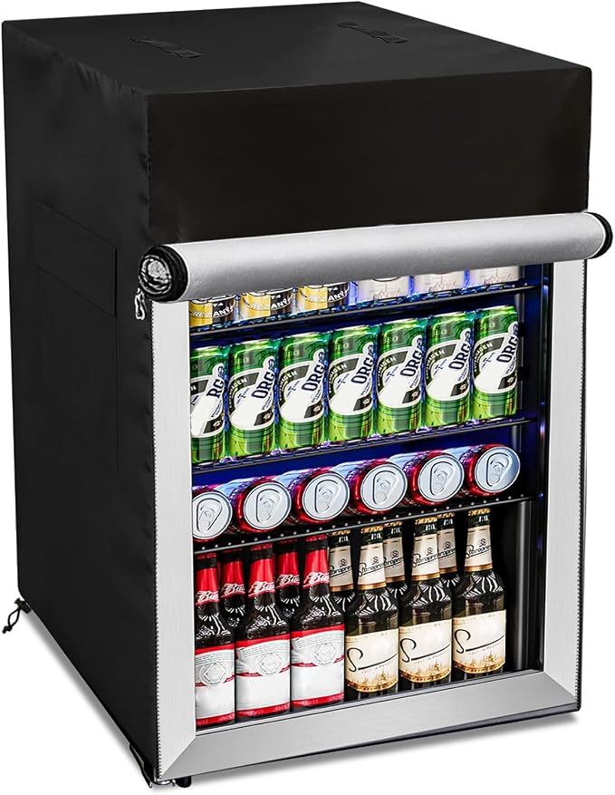 Bitubi Beverage Refrigerator Cooler Cover,Outdoor Fridge Cover – Waterproof, Dustproof, Sun-Proof, 19" W x 20" D x 25" H. Suitable for most Beer or Wine Mini Fridge/Drink Fridge (Black)