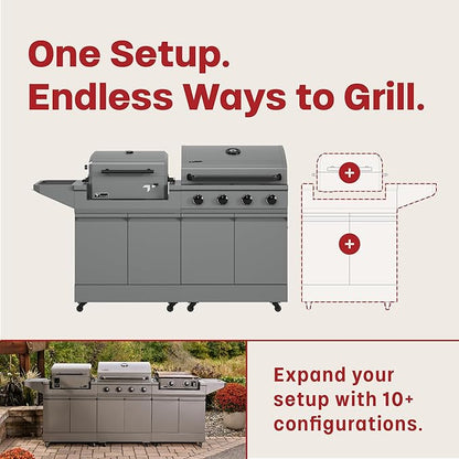 Tytus Anaheim 4-Burner Gas Grill with Prep Cart and Charcoal Grill + Cover - Modular Outdoor Kitchen, Quick Assembly, Outdoor Cooking, Kitchen Island for BBQ