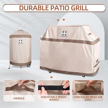 HAMLER Round Barbecue Cover, 39 Inch Small Smoker Cover, Heavy Duty Waterproof Outdoor Grill Cover Fits Weber, Charcoal Kettle, Masterbuilt, Dyna-Glo, Brown & Beige