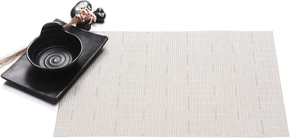 Zupro Placemats Set of 4 Washable Heat-Resistant Non Slip Braided Table Mats Woven PVC Vinyl Kitchen Dining Patio Table Place Mats for Dinner Parties BBQs Indoor and Ourdoor Use.18"x12"(Bamboo-Beige)