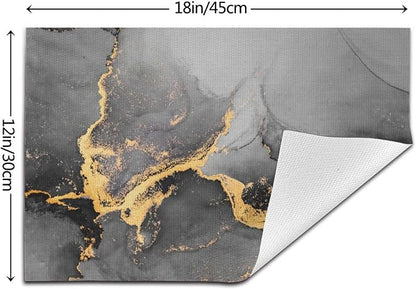 Black Gray Gold Marble Placemats Set of 4 Linen Decorative Table Mat | For Dining Table Kitchen Farmhouse Outdoor Home Decor 12"x18" Abstract Modern Place Mats