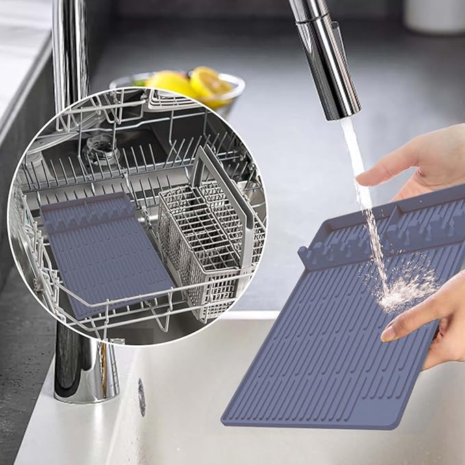 3 in 1 Grill Side Shelf Mat,Silicone Large Non-slip Grill Tool Mat for Blackstone,Utensil Rest with Drip Pad for Flat Top Grill Accessories, Outdoor Grill Utensils Holder for BBQ,Gray