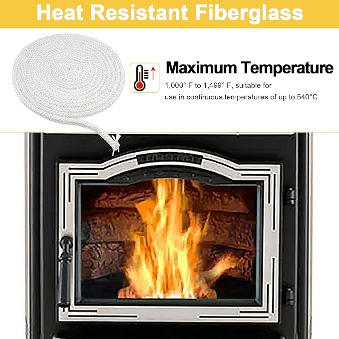 1-00-00888-20 Stove Door Gasket for Harman Pellet Stoves P68, P43, P61, Accentra 52i, P35i, XXV, Advance, P38, PC45 and Harman Woodstoves 300i, 1/2" x 20FT Fiberglass Rope Seal Replacement.