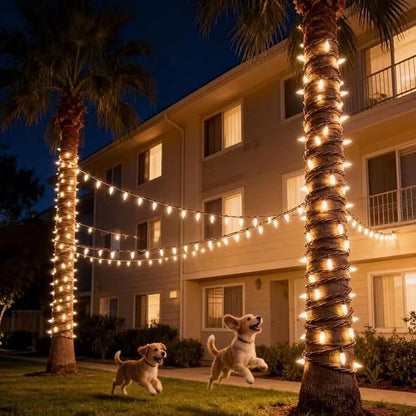 LUCKY SHINE 150 LED Warm White Christmas Lights, Commercial Grade Decorative Lighting String Brown Wire 50 FT, for Indoor Outdoor Party, Garden, Patio