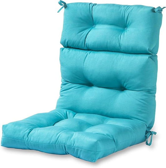 Outdoor Tufted High-Back Chair Cushions, One-Piece Hinged Seat and Back Design, Reversible with 4 Ties, Durable Polyester Fabric, Recycled Fiber Fill - Single, Teal