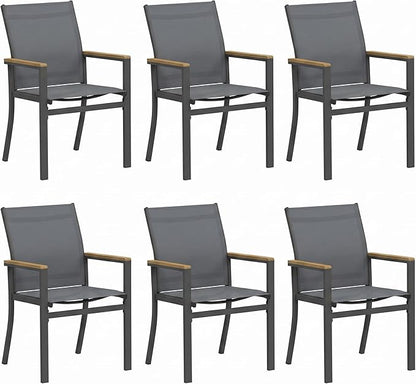 Aluminum Patio Chairs Set of 6 for All-Weather, Outdoor Patio Chairs with Breathable Quick-Drying Textilene, Outdoor Chair with 110° Ergonomic High Backrest for Porch, Patio, Garden, Deck, Backyard