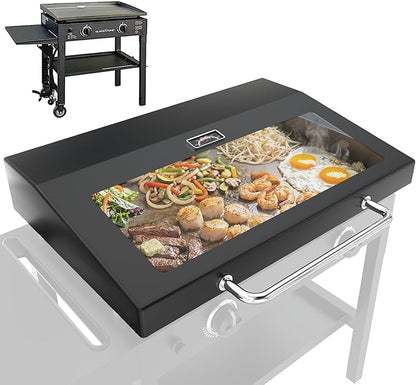 5857 Upgrade Glass Griddle Hinged Lid for Blackstone Omnivore 28 inch (2024 Model) Griddle Lid Hood,Clear View Grill Top Hard Cover for Blackstone 1517 2147 2206 2287 2269 Flat Top Grill Accessories