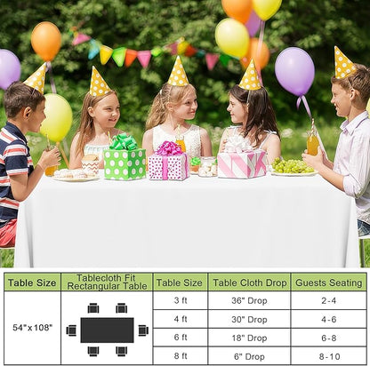 Smiry Disposable Table Cloth - 6 Pack, 54 x 78 Inch Waterproof Rectangle Tablecloths for Parties, Decorative Plastic Table Cover, Leakproof & Sturdy, White