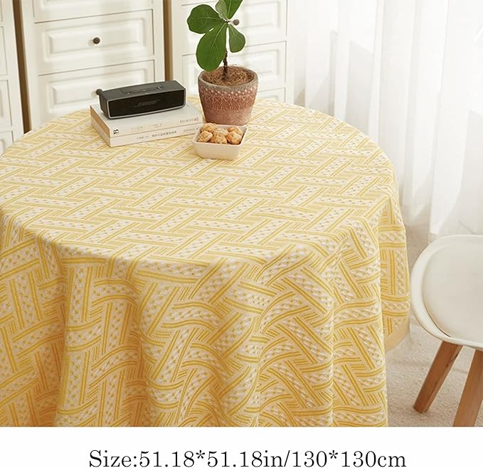 Geometric Tassel Tablecloth – 100% Polyester, Soft & Durable, Indoor & Outdoor Dining, BBQs, Parties, Picnics, Modern Minimalist Yellow & White Design