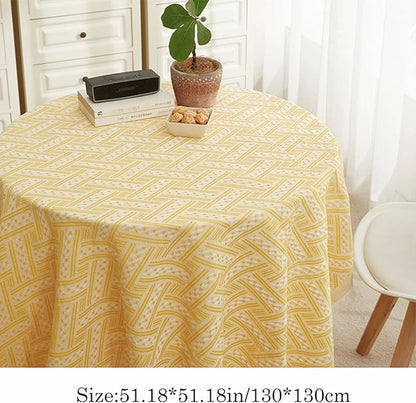 Geometric Tassel Tablecloth – 100% Polyester, Soft & Durable, Indoor & Outdoor Dining, BBQs, Parties, Picnics, Modern Minimalist Yellow & White Design